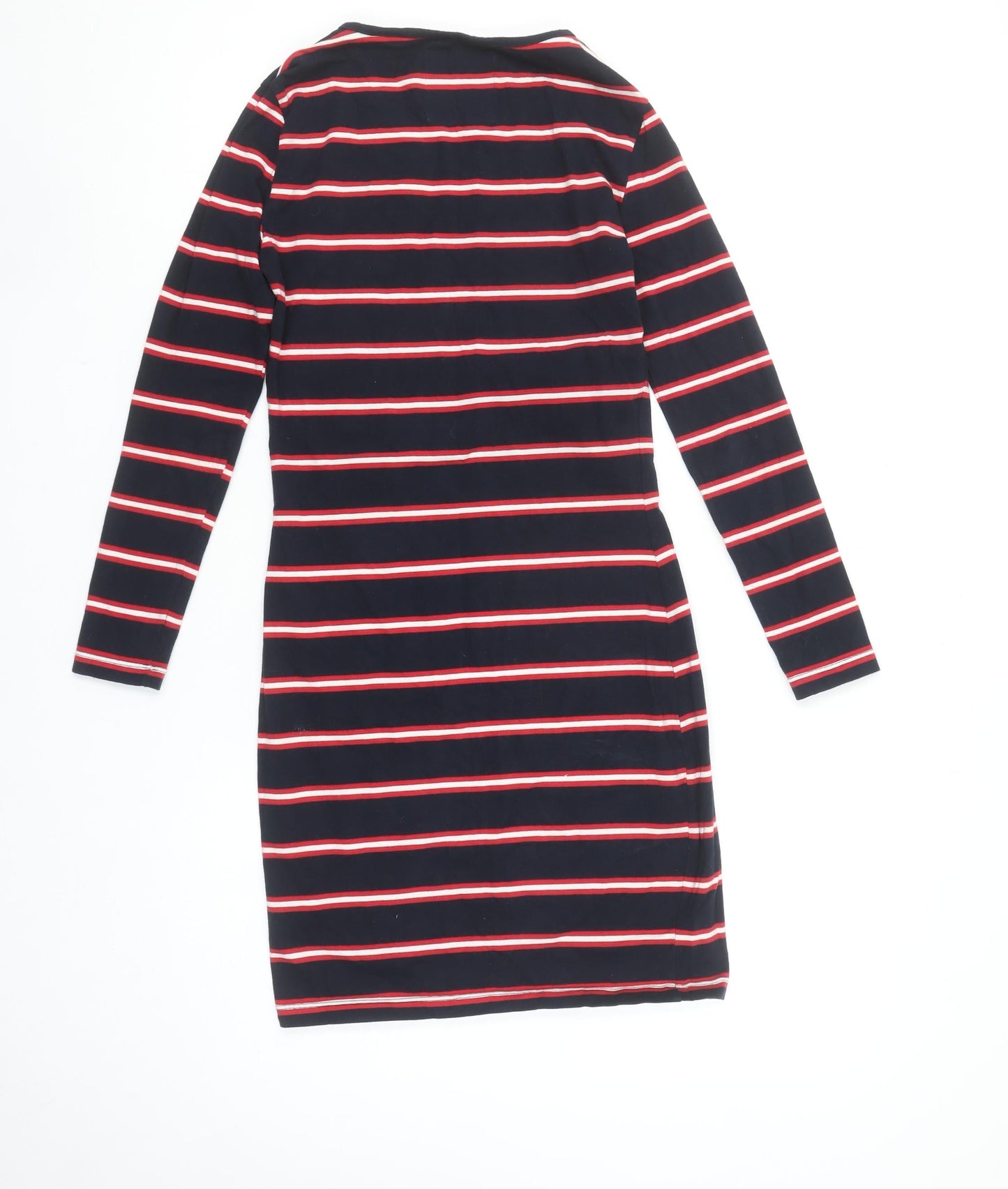 Superdry Womens Blue Striped Bodycon Jersey Dress Size 8 Long Sleeve