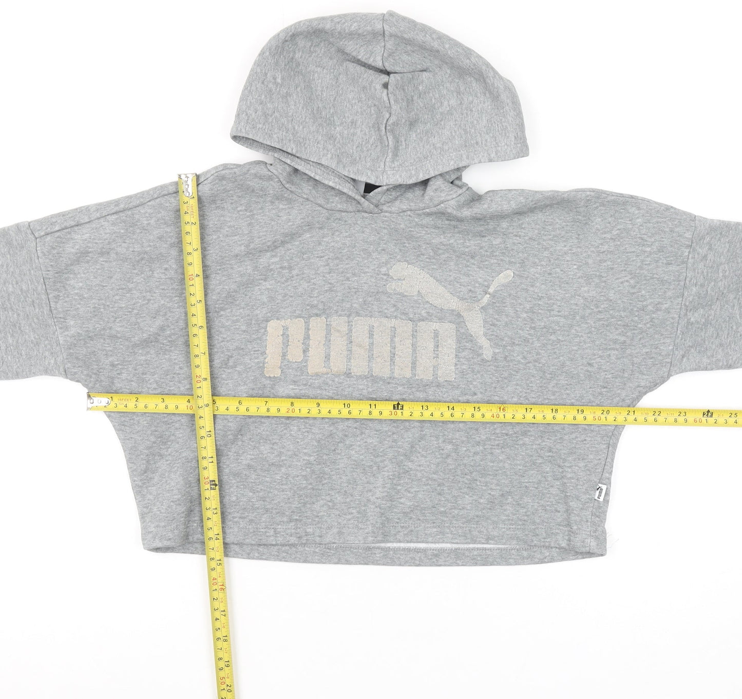 Puma Girls Grey Pullover Hoodie 9-10 Years Logo Fleece Sweatshirt