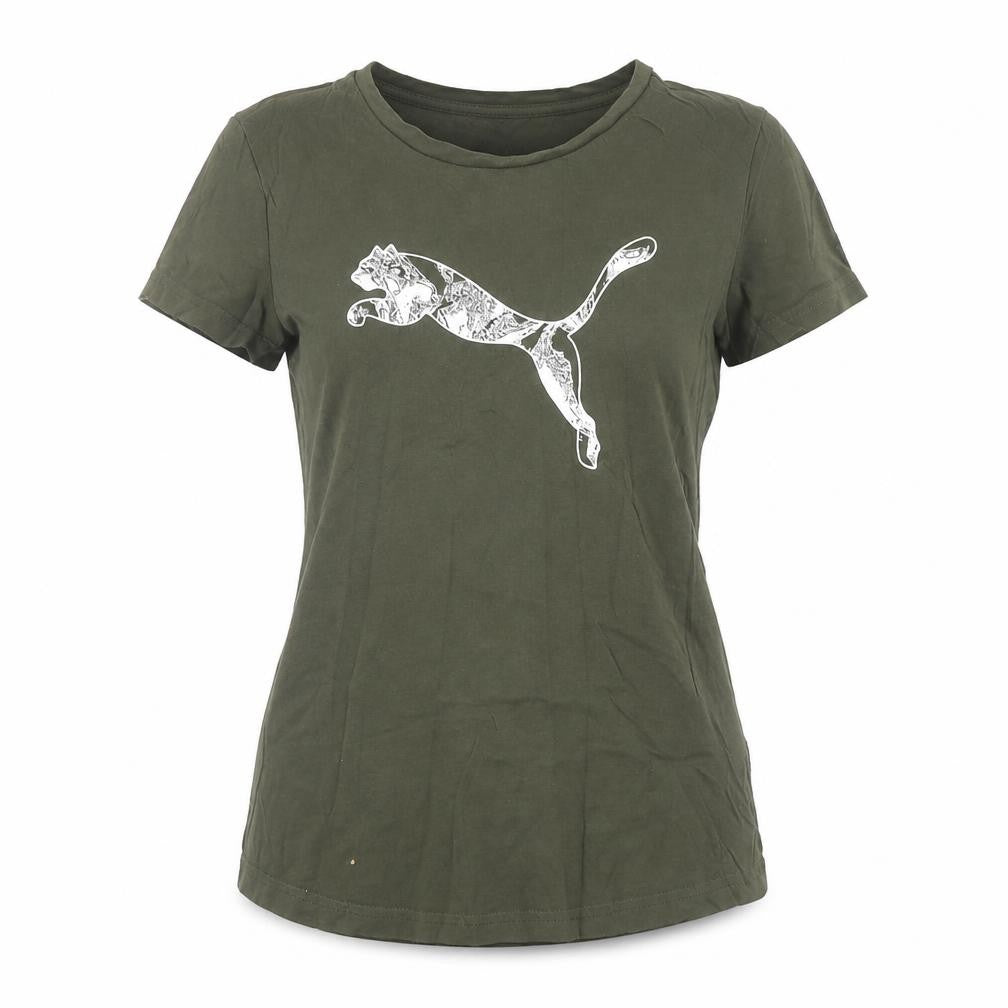 Front view of Puma women’s green xs basic sport t-shirt