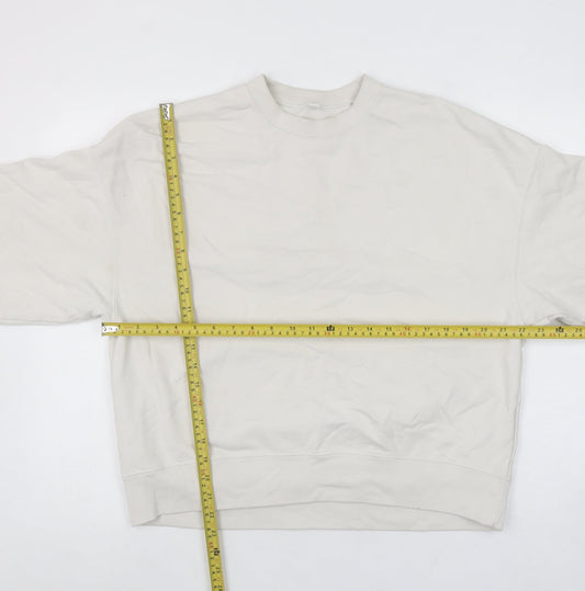 Uniqlo Women Beige Cotton Pullover Sweatshirt L Crew Neck Casual