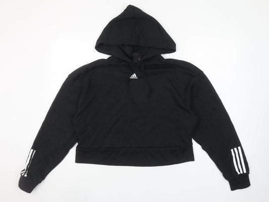 Adidas Womens Black Medium Hooded Pullover Hoodie with Logo and Stripe Accents