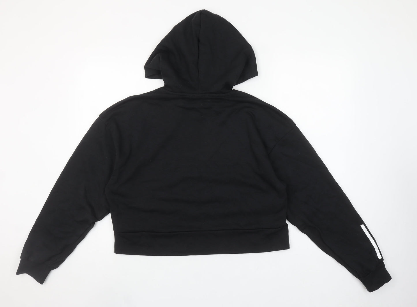 Adidas Womens Black Medium Hooded Pullover Hoodie with Logo and Stripe Accents