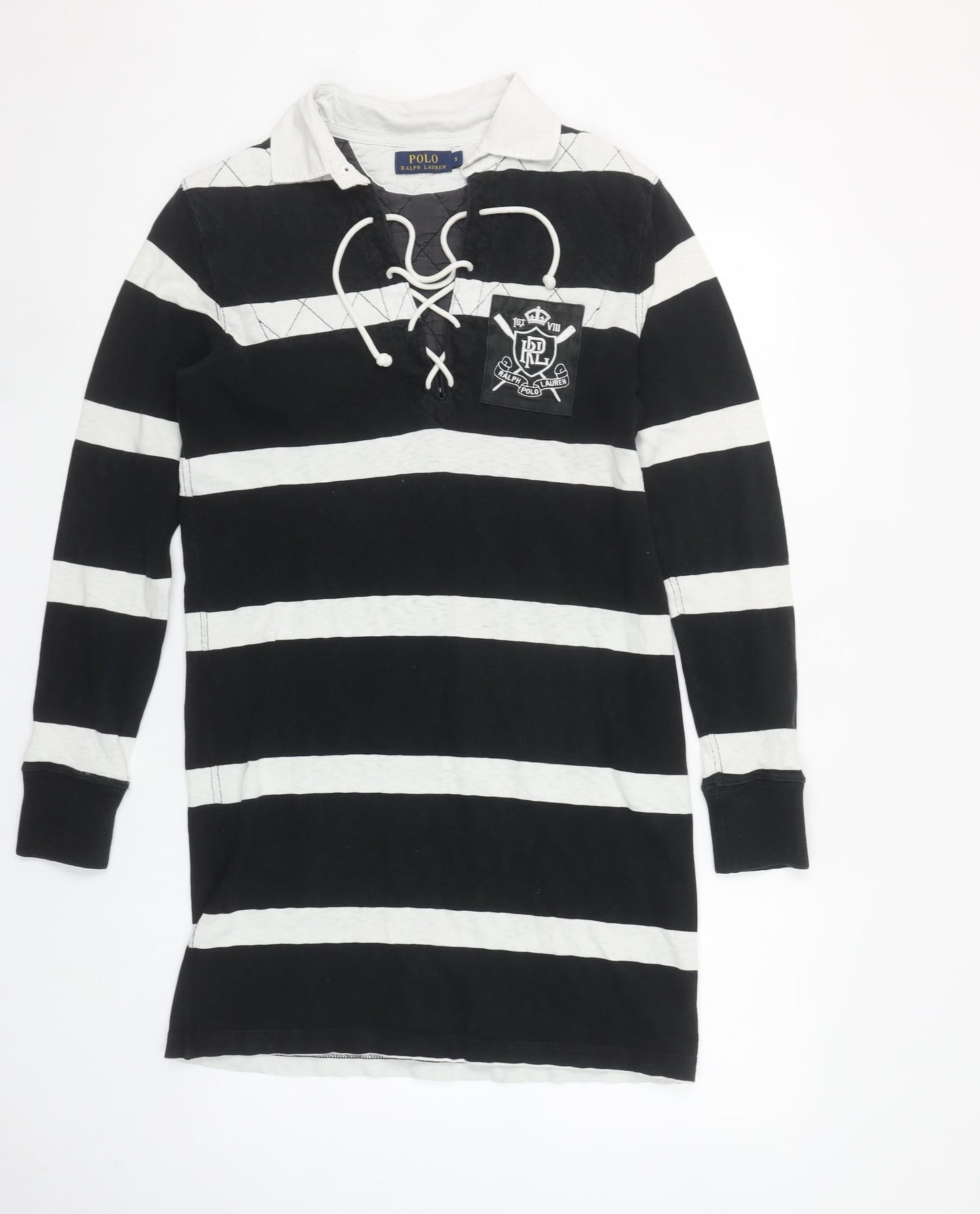 Ralph Lauren Women Black Striped Collared Shirt Dress Size S