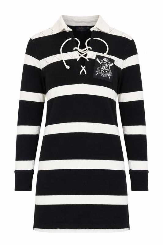 Ralph Lauren Women Black Striped Collared Shirt Dress Size S