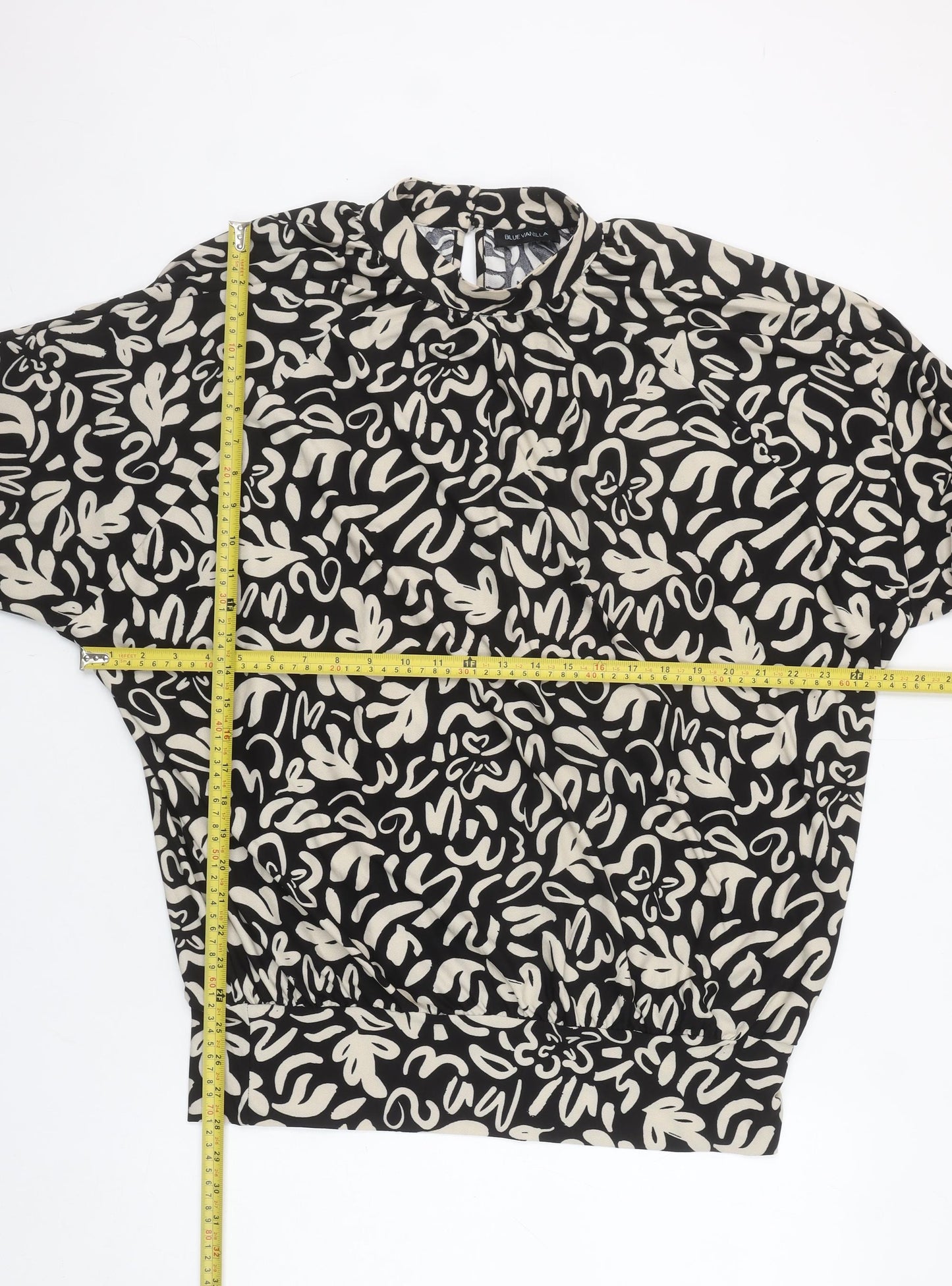 Blue Vanilla Women’s Black Beige Abstract Tunic Blouse Size L