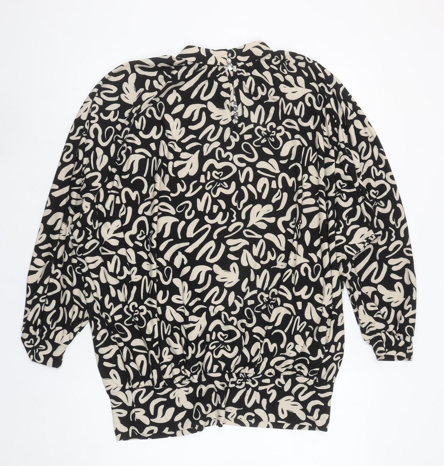 Blue Vanilla Women’s Black Beige Abstract Tunic Blouse Size L