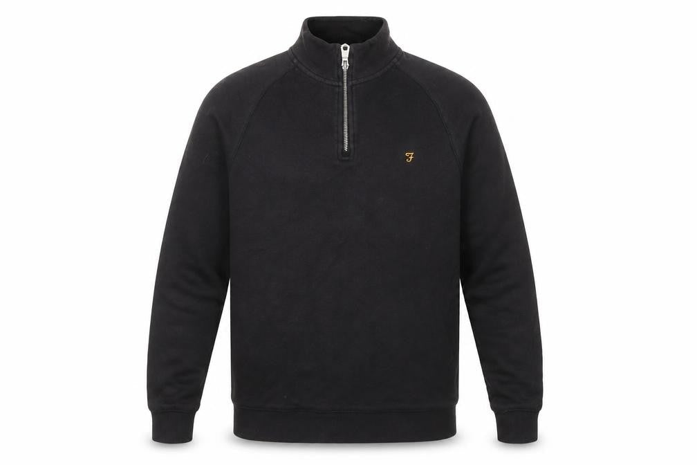 Mens UK S Regular Farah Black Henley Sweatshirt
