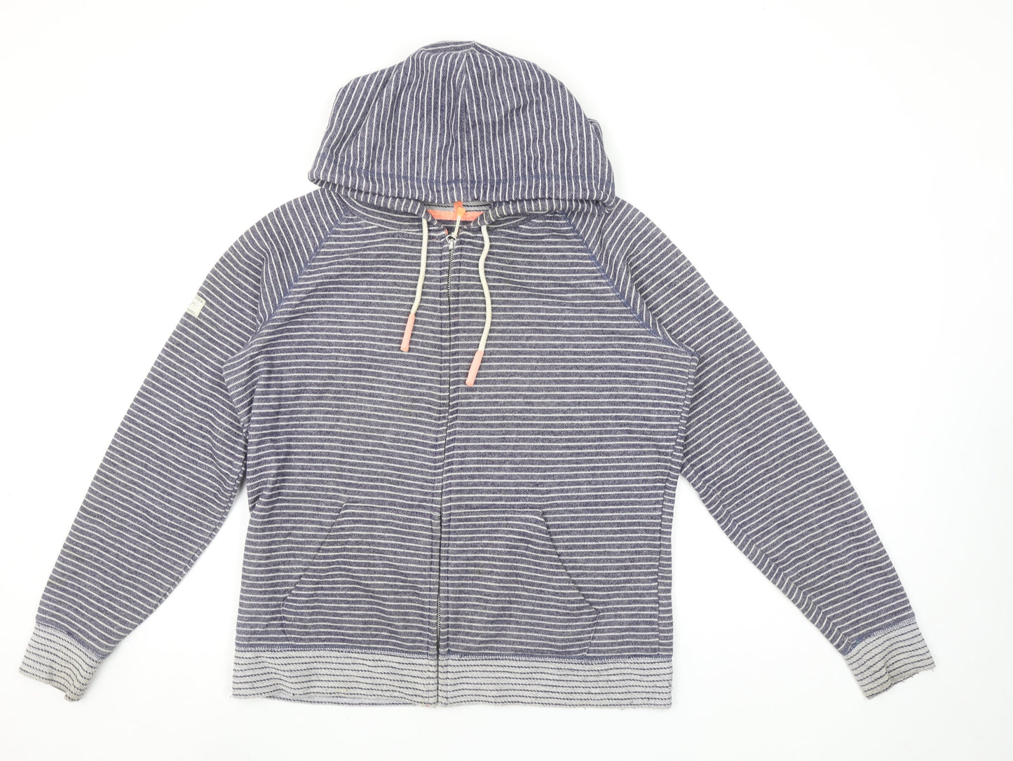 Joules Womens Blue Striped Full Zip Hoodie UK 12 Cotton Blend