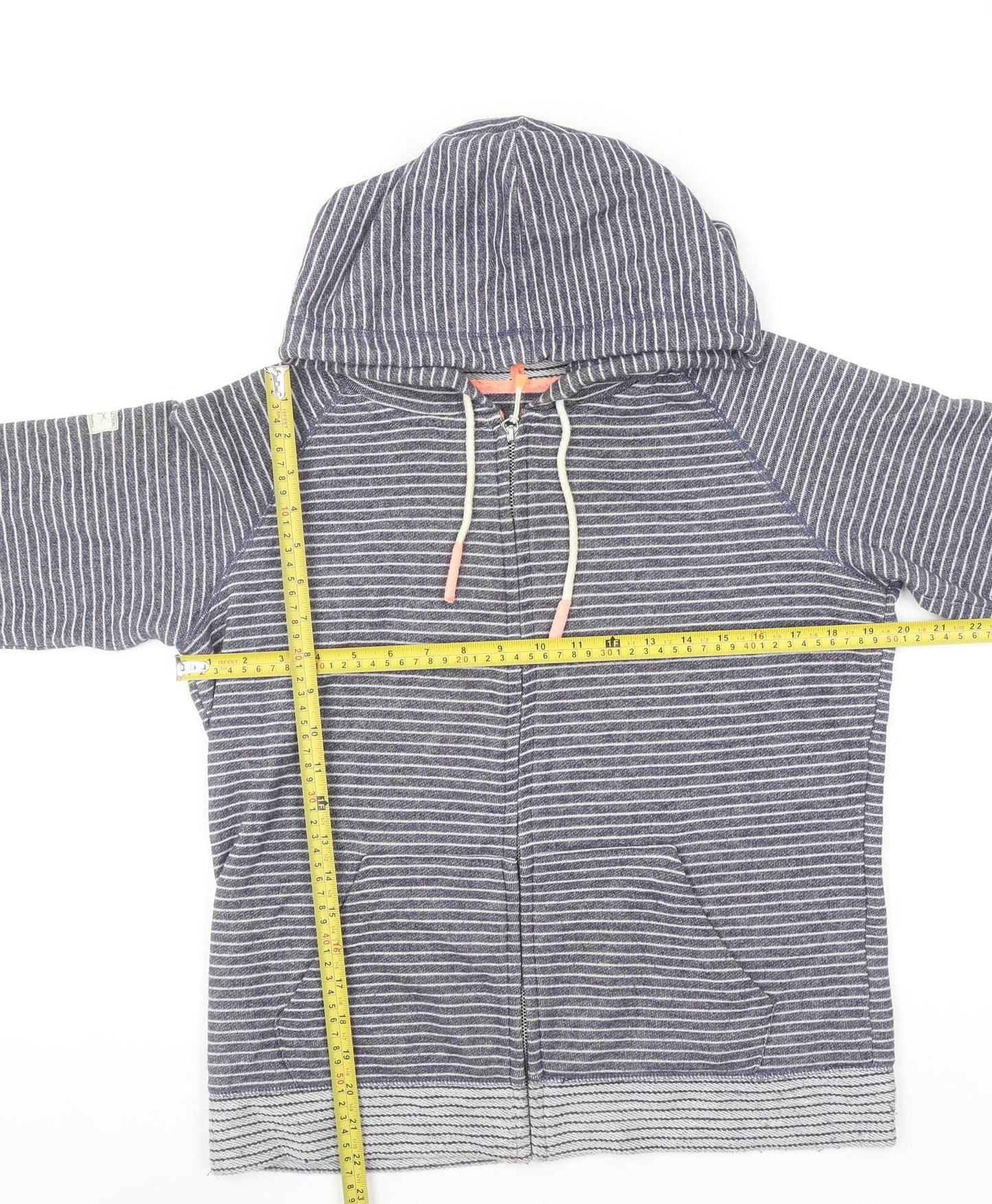 Joules Womens Blue Striped Full Zip Hoodie UK 12 Cotton Blend