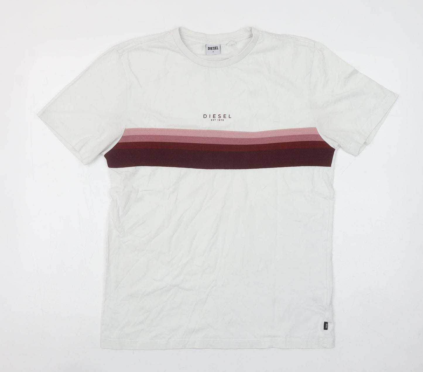 Diesel Men's White Colourblock Logo Cotton T-Shirt Size S