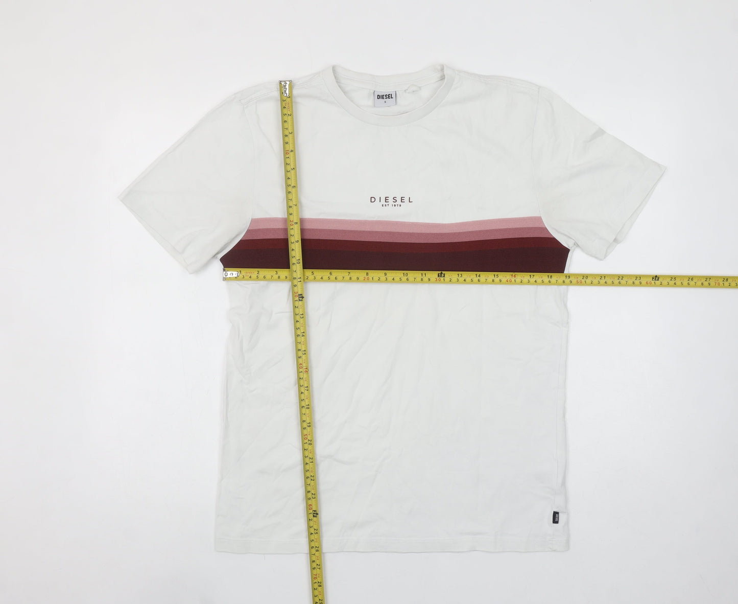 Diesel Men's White Colourblock Logo Cotton T-Shirt Size S