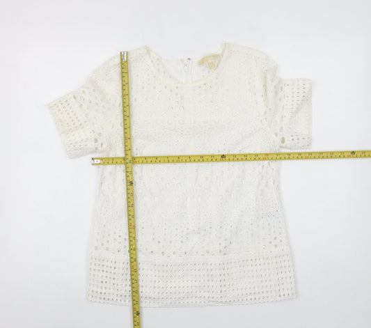 Michael Kors Women's Ivory Cotton Lace Short Sleeve Blouse M