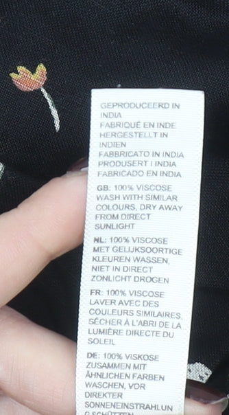 Fat Face Womens Black Floral Cropped Wide-Leg Trousers Size 16