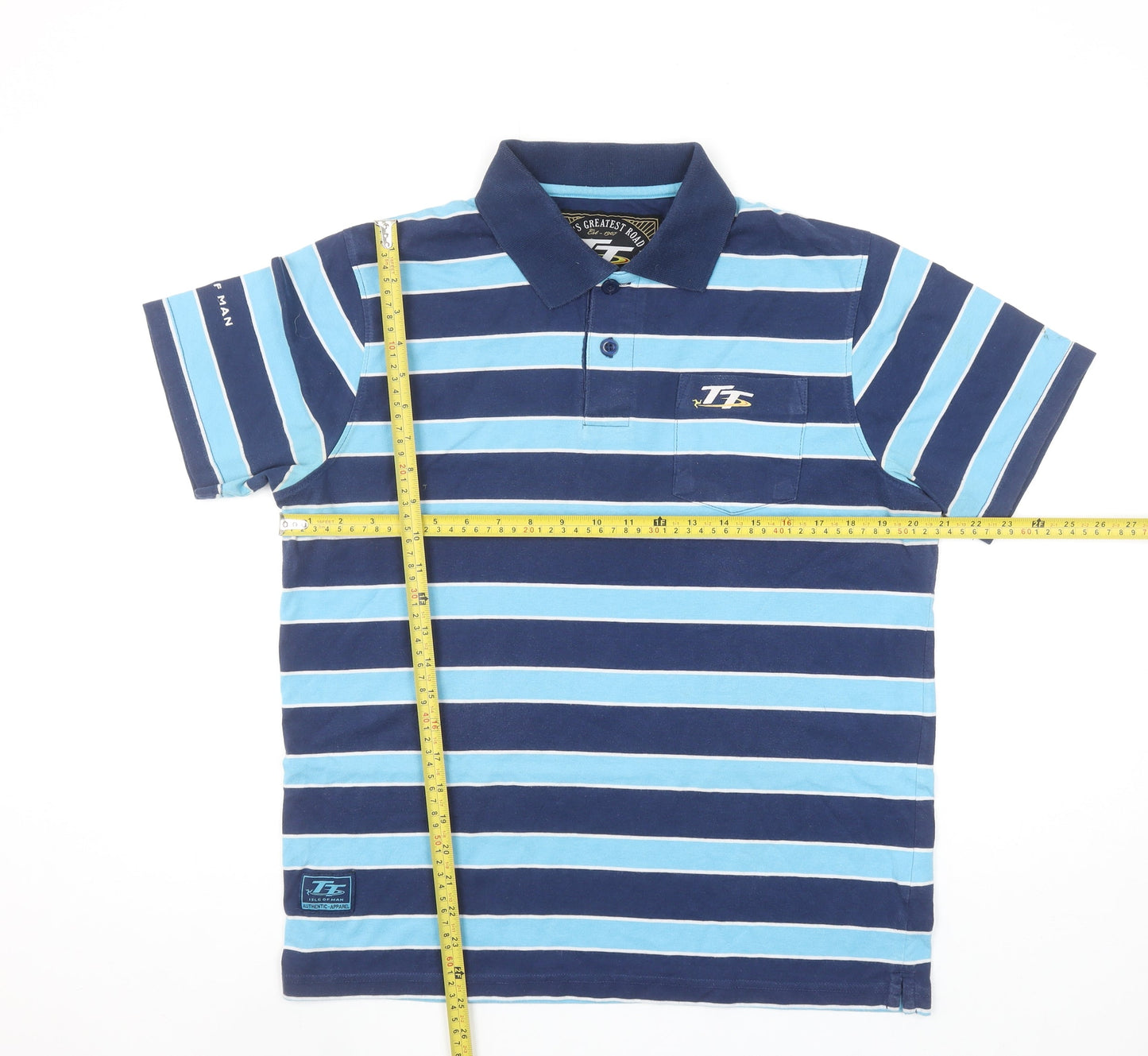 Isle of Man TT Blue Striped Men's Polo Shirt L Regular Fit