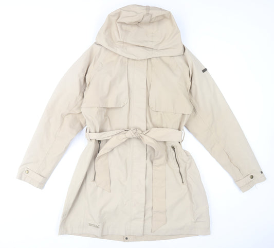Regatta Womens Beige Hooded Rain Coat Size 14 Belted Waterproof Jacket