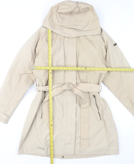 Regatta Womens Beige Hooded Rain Coat Size 14 Belted Waterproof Jacket