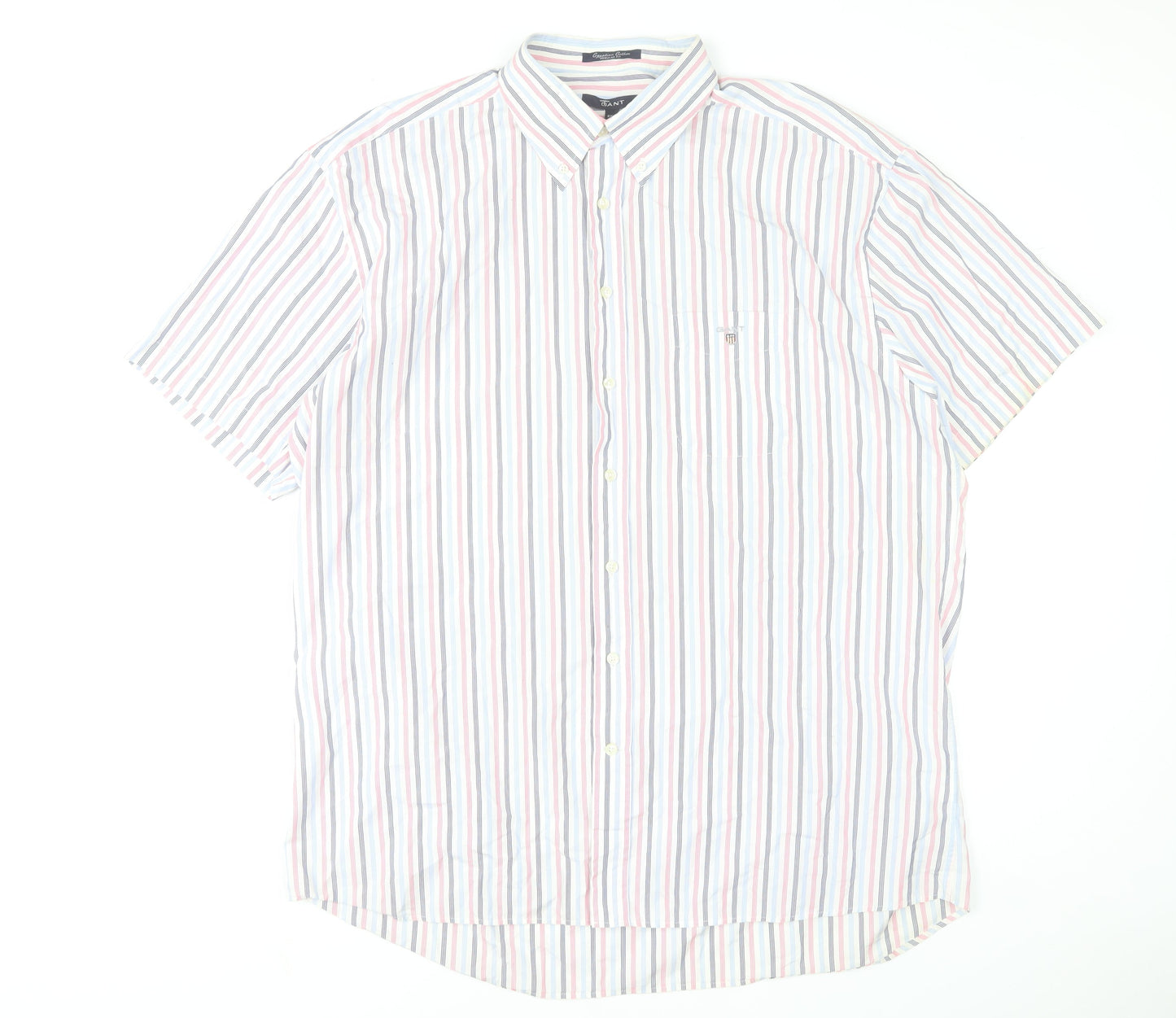 GANT Men's Multicoloured Striped Short Sleeve Button-Up Shirt 2XL Regular Fit
