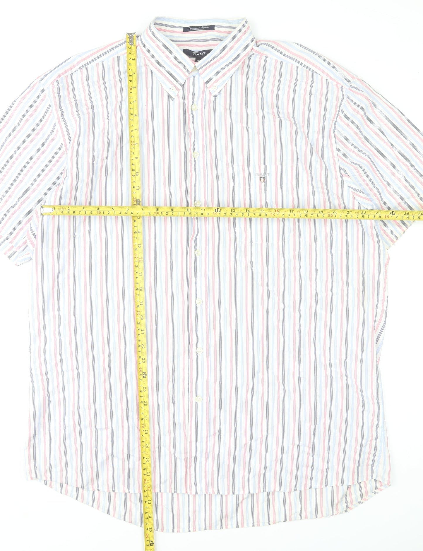 GANT Men's Multicoloured Striped Short Sleeve Button-Up Shirt 2XL Regular Fit