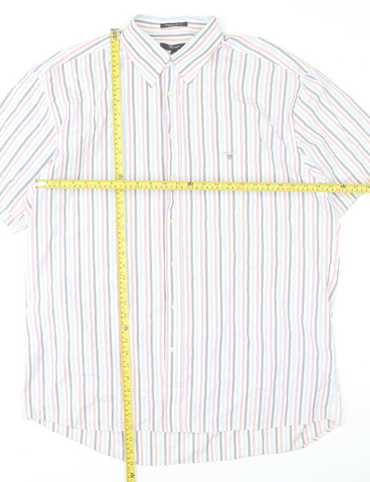 GANT Men's Multicoloured Striped Short Sleeve Button-Up Shirt 2XL Regular Fit