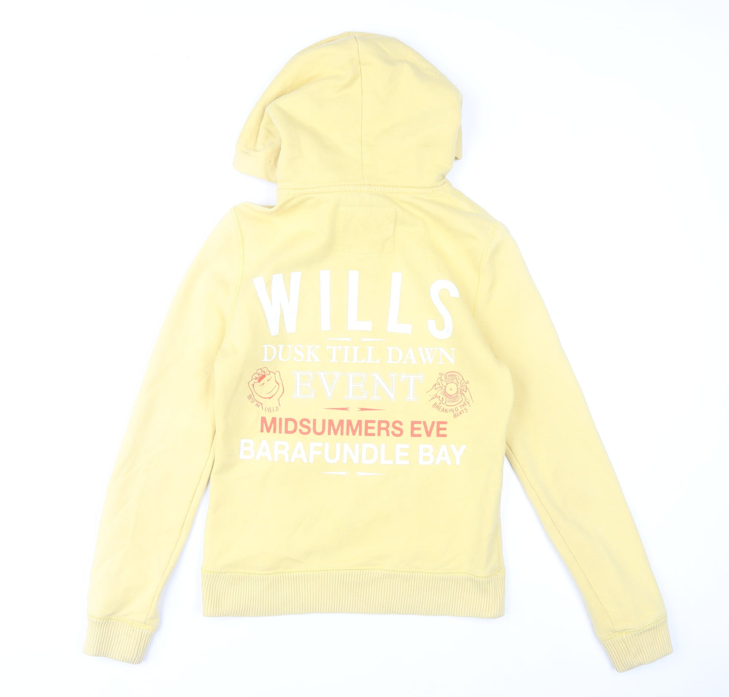 Jack Wills Womens Yellow Pullover Hoodie Size 8 Cotton Blend