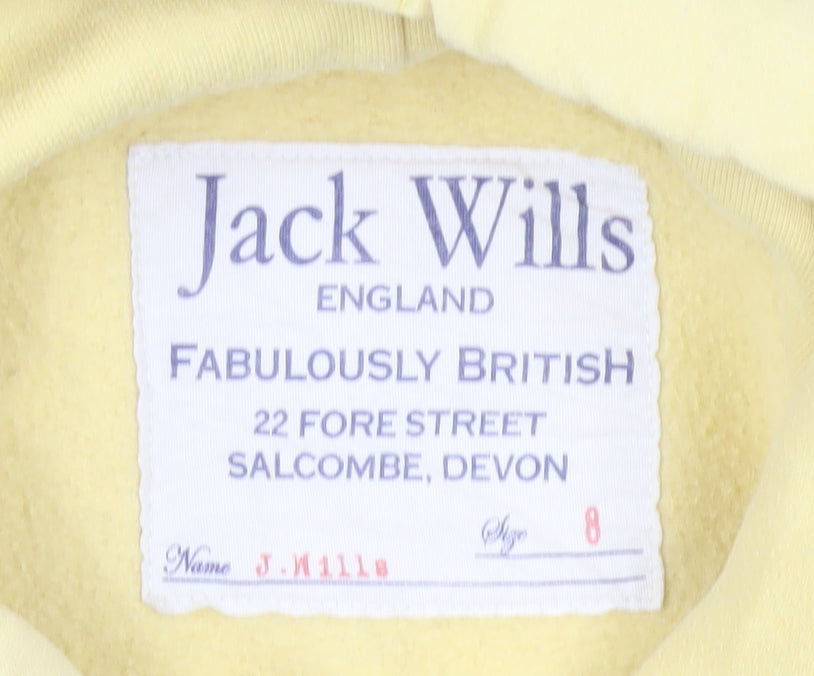 Jack Wills Womens Yellow Pullover Hoodie Size 8 Cotton Blend