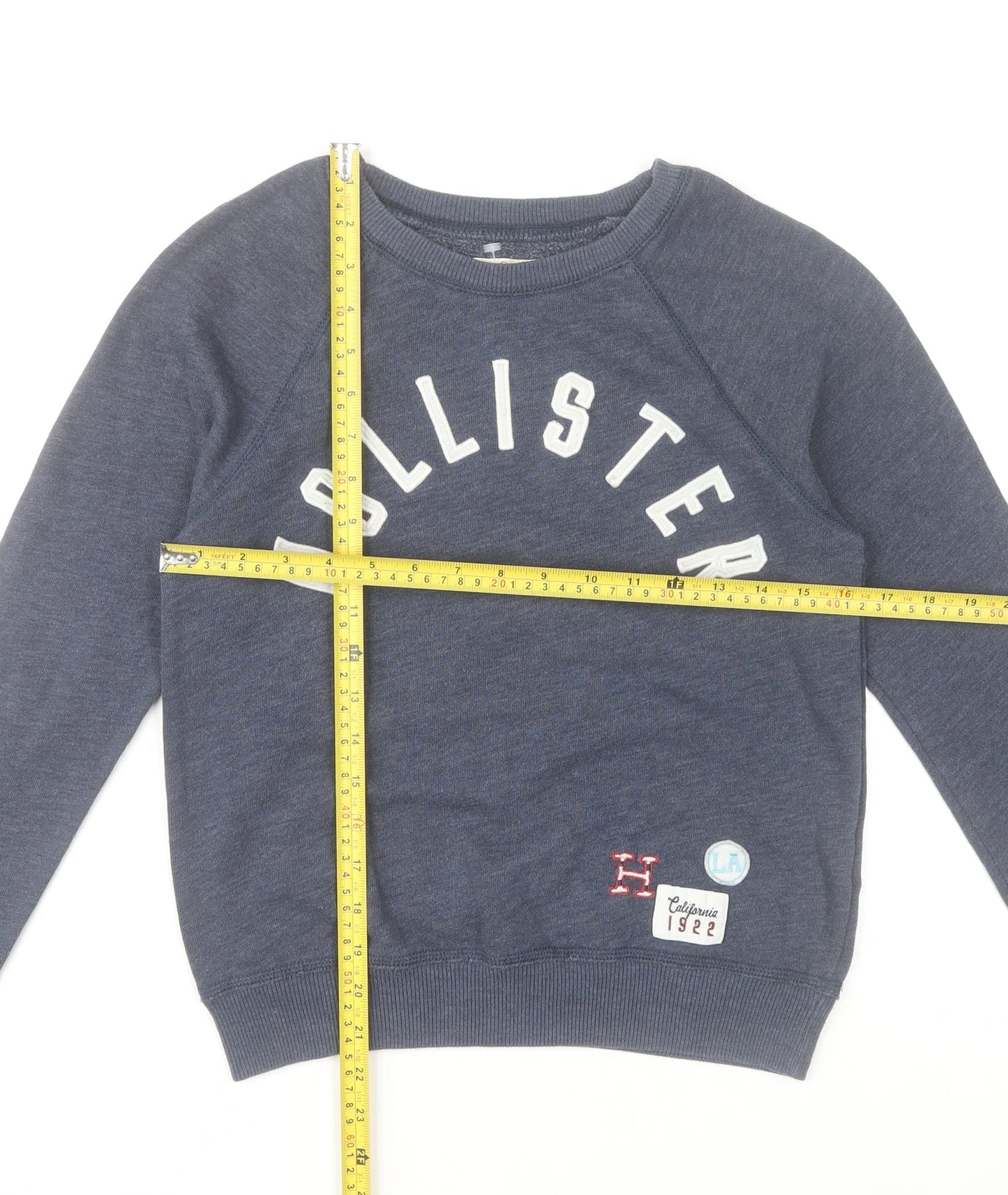 Hollister Women Blue XS Pullover Sweatshirt Cotton Blend Logo Print