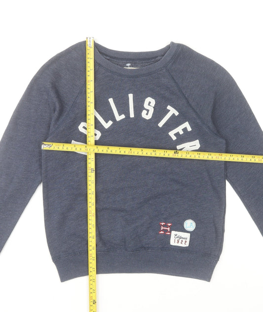 Hollister Women Blue XS Pullover Sweatshirt Cotton Blend Logo Print