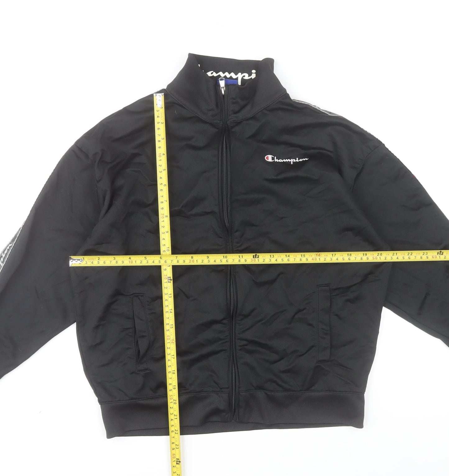 Champion Men’s Black XL Full Zip Track Sweatshirt with Logo Detail