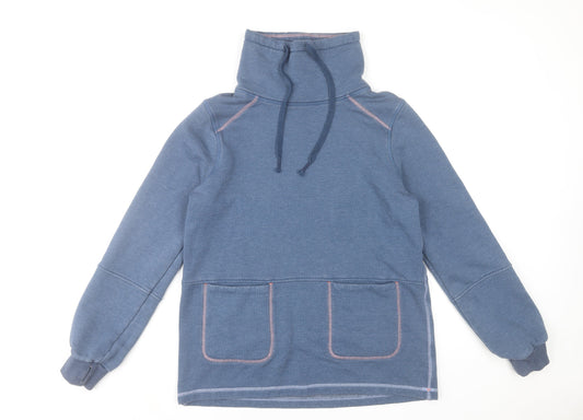 Joules Women Blue Pullover Sweatshirt UK 10 Cotton Blend Funnel Neck