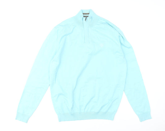 Paul Costelloe Living Mens Blue Medium 1/4 Zip Cotton Blend Jumper