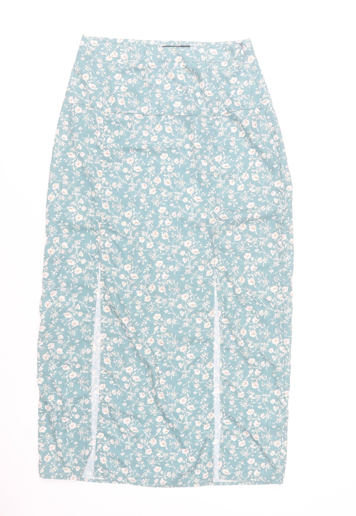 Nasty Gal Women Blue Floral Midi Pencil Skirt UK 10 High Waist