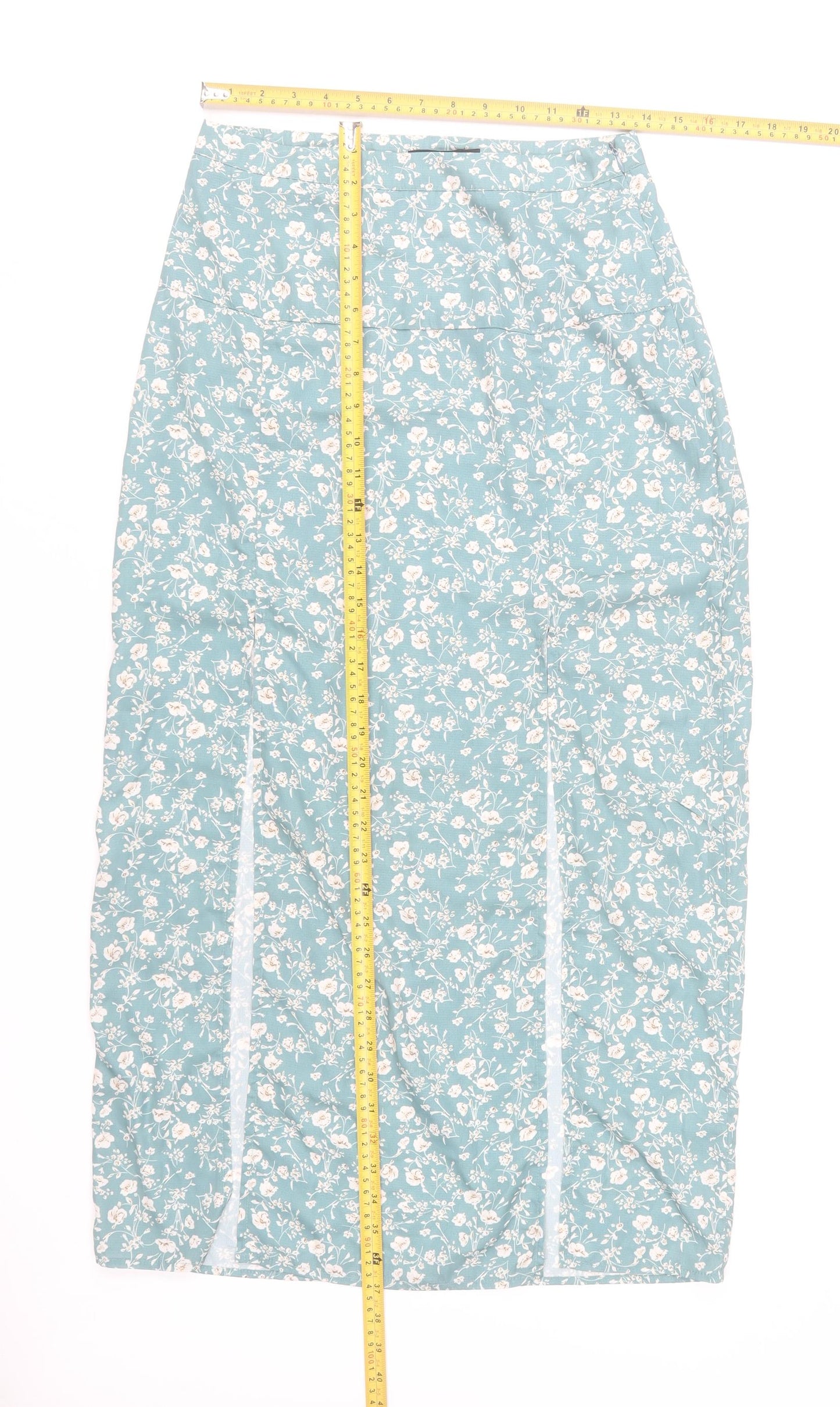 Nasty Gal Women Blue Floral Midi Pencil Skirt UK 10 High Waist