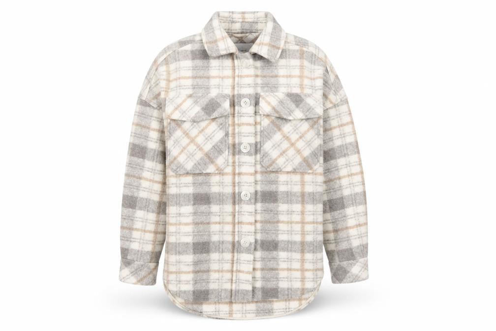 Stradivarius Women Beige Check Overshirt Jacket Size 12 Fleece Style