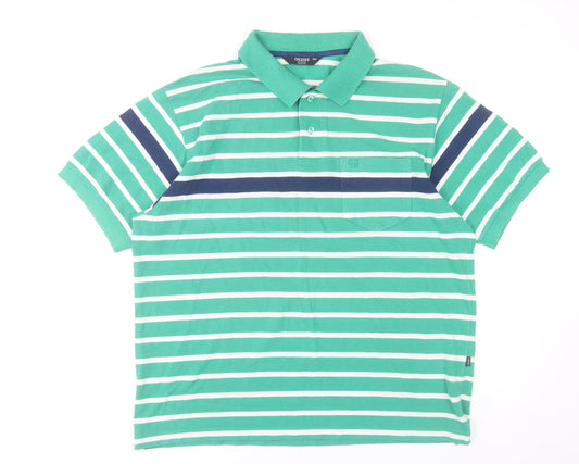 Celsius Men’s Green Striped 2XL Polo Shirt Cotton Blend