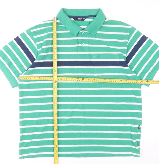 Celsius Men’s Green Striped 2XL Polo Shirt Cotton Blend