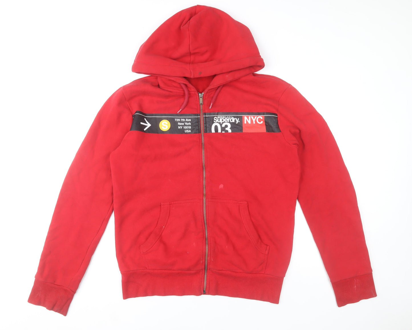 Superdry Men's Red Full Zip Hoodie M Graphic Logo NYC Style