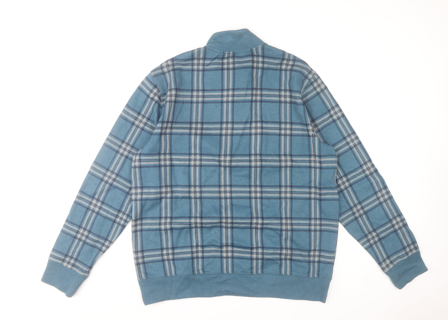 Lands' End Men's Blue Check 1/4 Zip Cotton Sweatshirt Size L