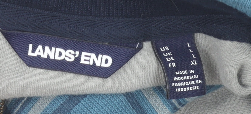 Lands' End Men's Blue Check 1/4 Zip Cotton Sweatshirt Size L