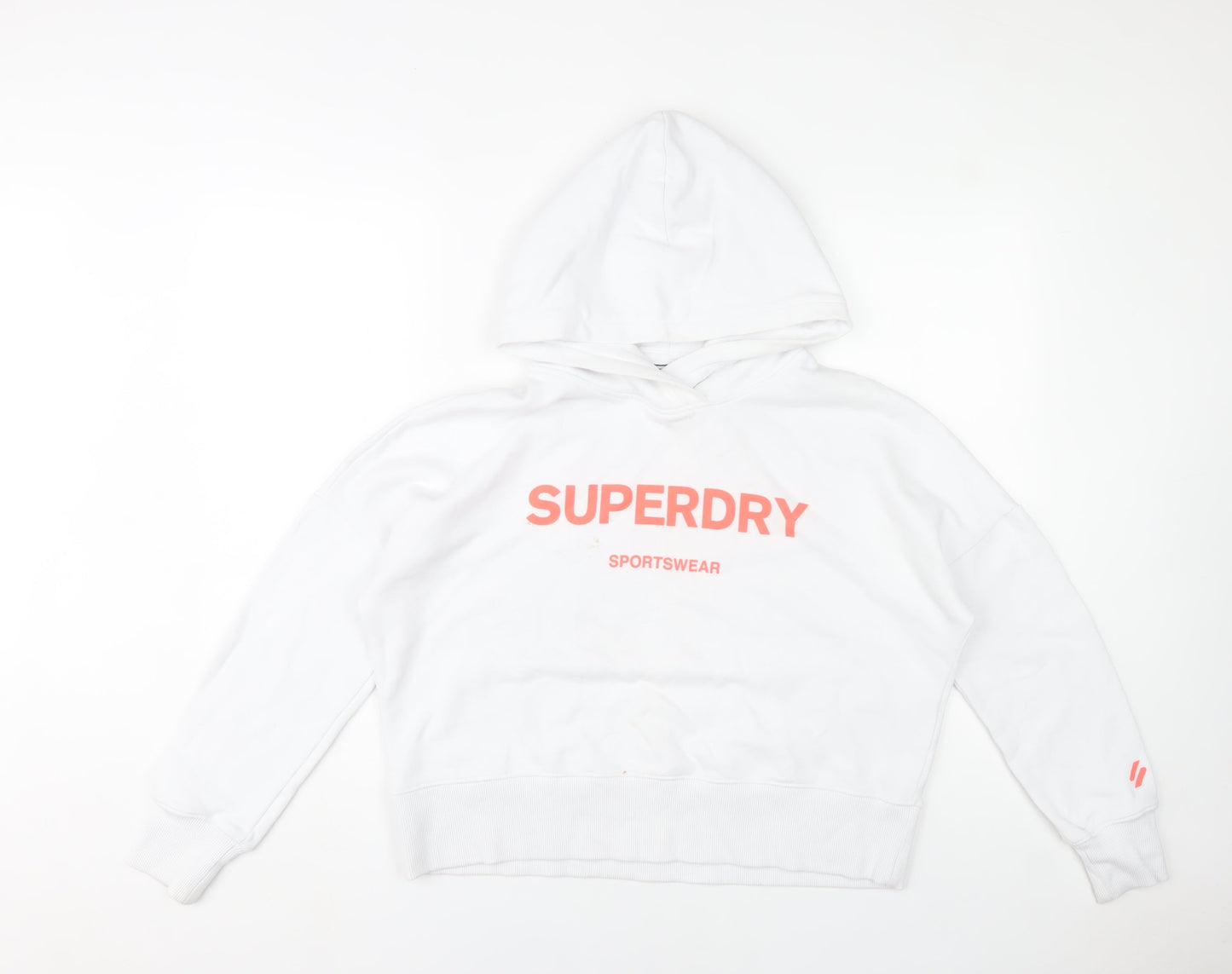Superdry Womens White Hoodie UK 10 Pullover Sportswear Logo Cotton