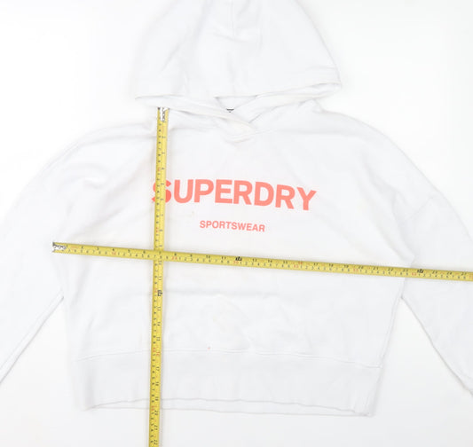 Superdry Womens White Hoodie UK 10 Pullover Sportswear Logo Cotton