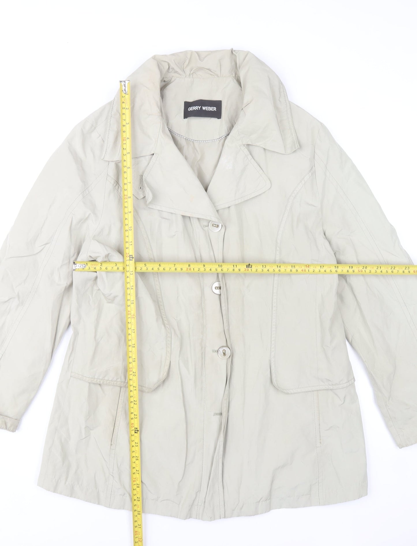 Gerry Weber Women Beige Cotton Blend Mid-Length Overcoat Size 16