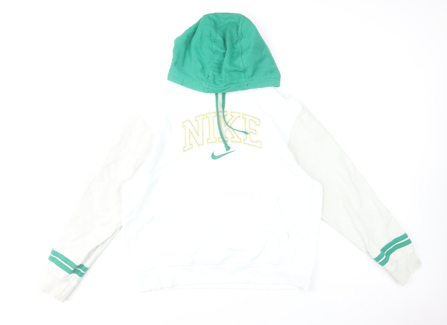 Nike Men's White & Green Hooded Pullover Sweatshirt Size L