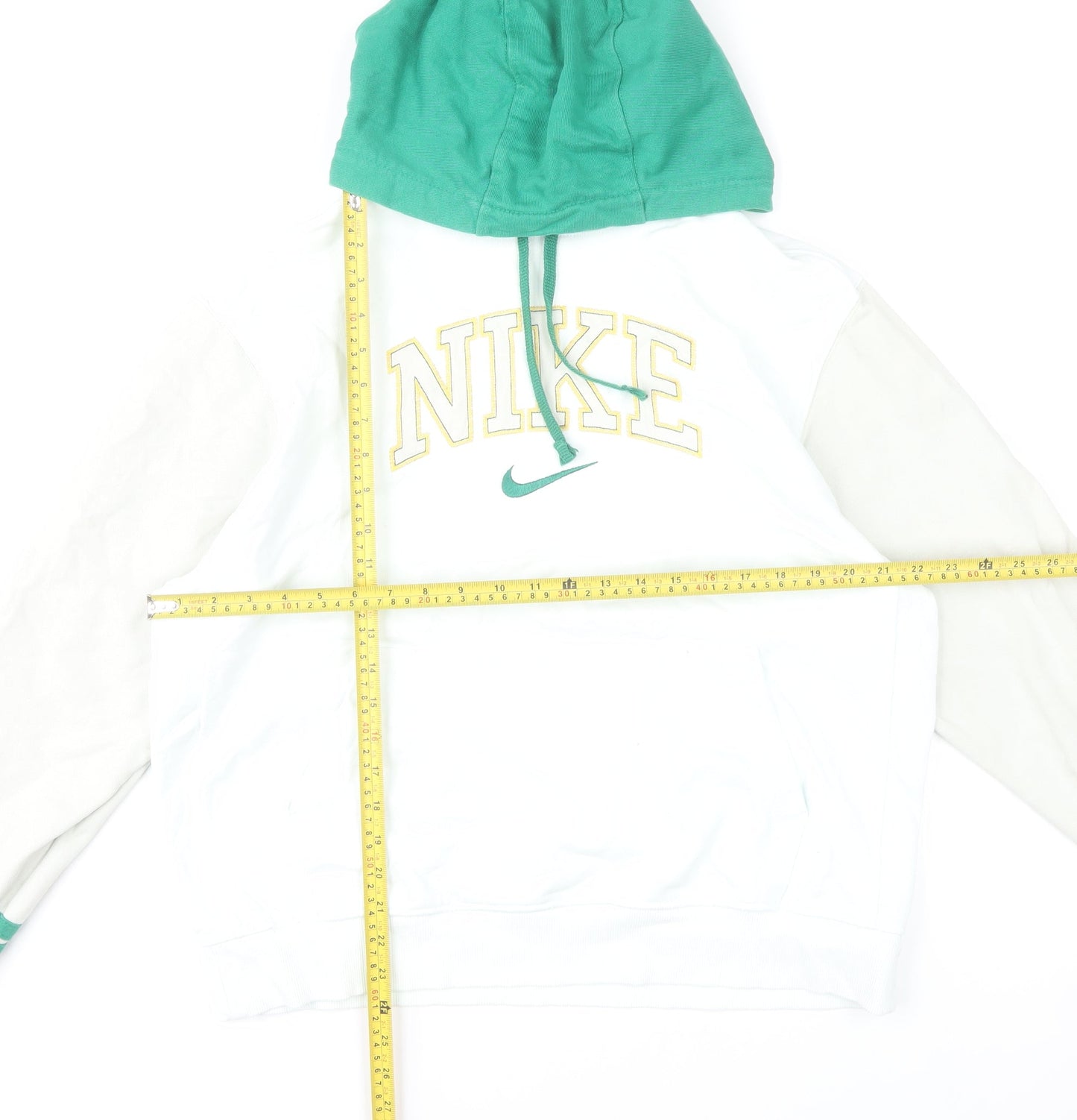 Nike Men's White & Green Hooded Pullover Sweatshirt Size L