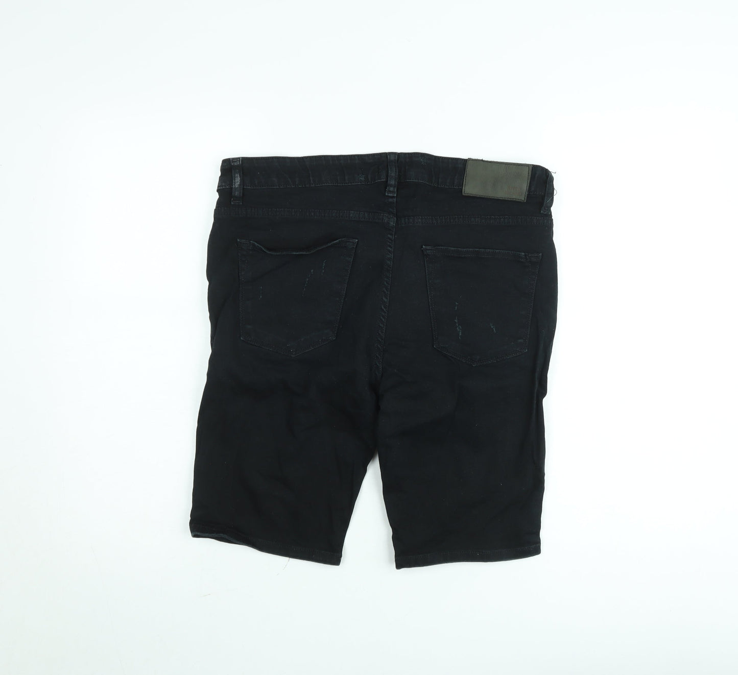 River Island Men's Black Distressed Denim Shorts Size 34 Relaxed Fit
