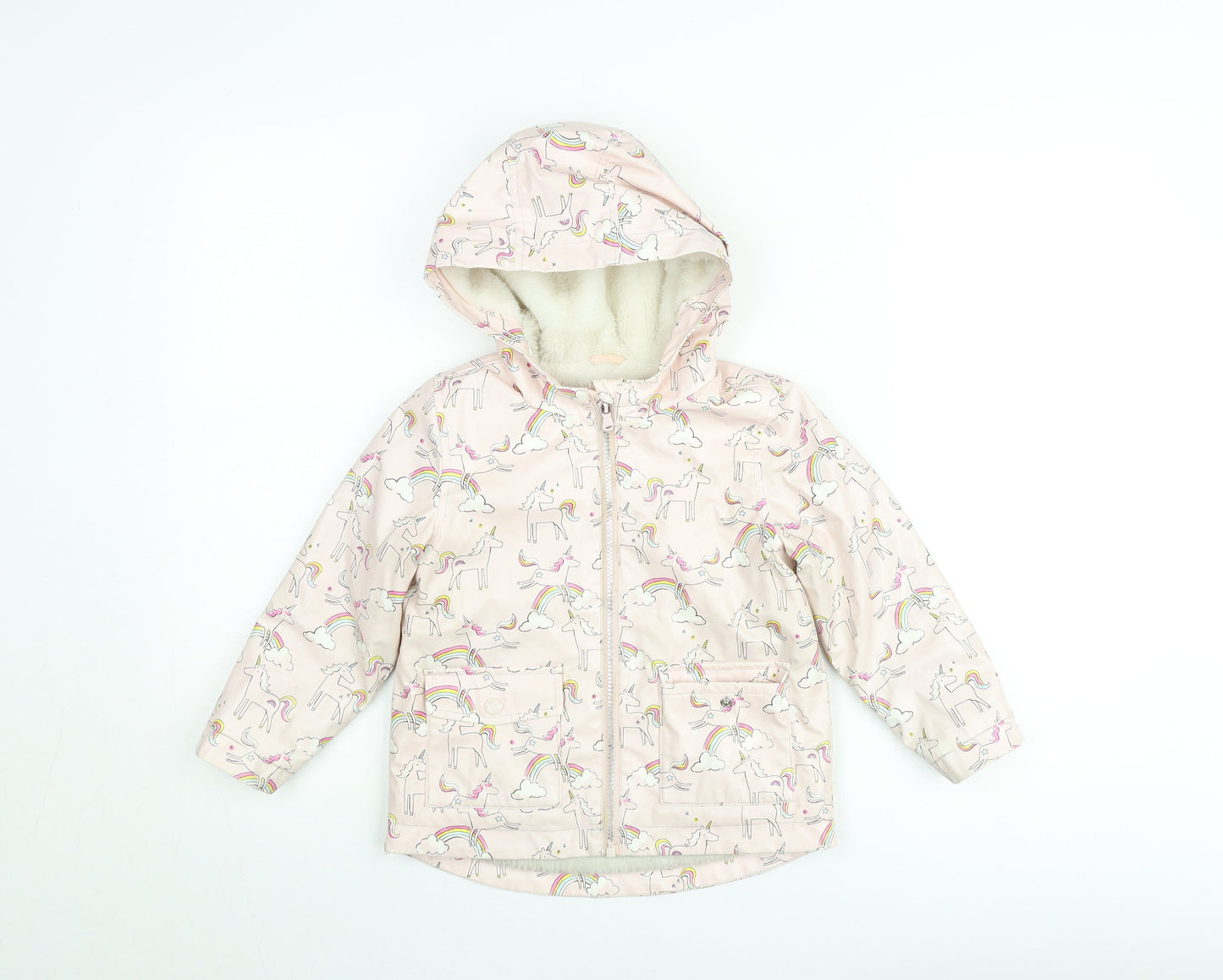 Marks and Spencer Girls Pink Unicorn Hooded Puffer Jacket 4-5 Years