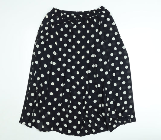 Basler Women Black Polka Dot Pleated Midi Skirt Size 12
