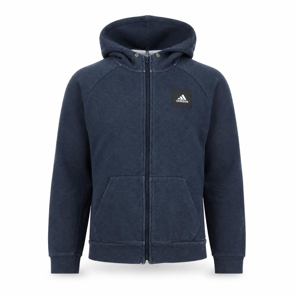 Front view of adidas men’s blue xs full zip hoodie sports fleece sweatshirt