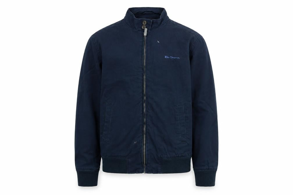 Front view of Ben Sherman boys’ blue cotton bomber jacket 12-13 years full zip lined