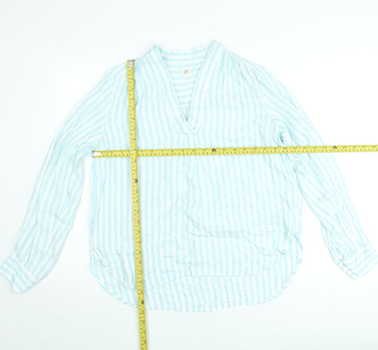 GAP Women Blue Striped Cotton Tunic Blouse Long Sleeve Size S
