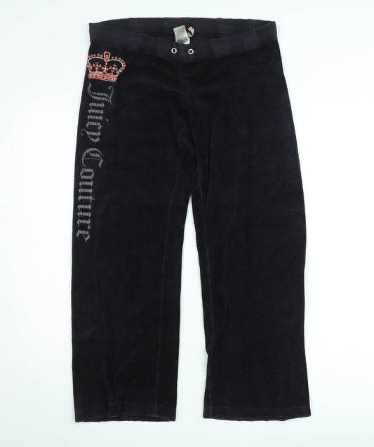 Juicy Couture Women's Black Small Velour Wide-Leg Sweatpants